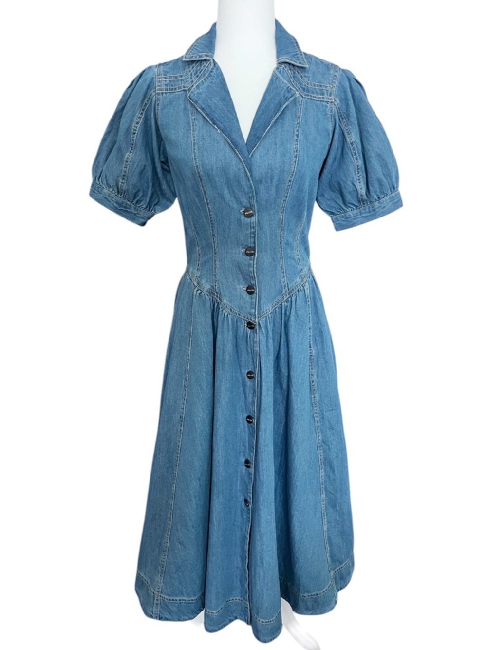 Anthropologie PILCRO Blue Denim Cotton Button Down Midi Western Dress Size 6 - Picture 3 of 12